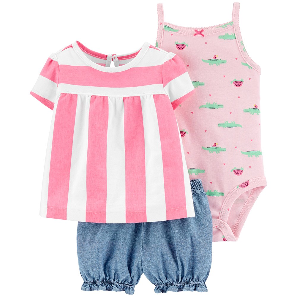 Carter's 3Piece Striped Little Short Set Baby Girl