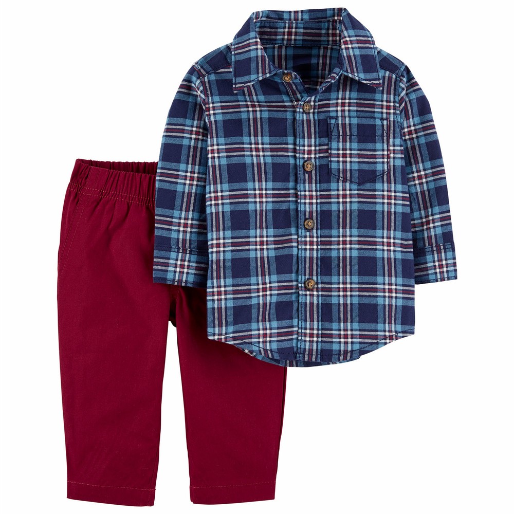 2-Piece Plaid Button-Front \u0026 Pant Set 