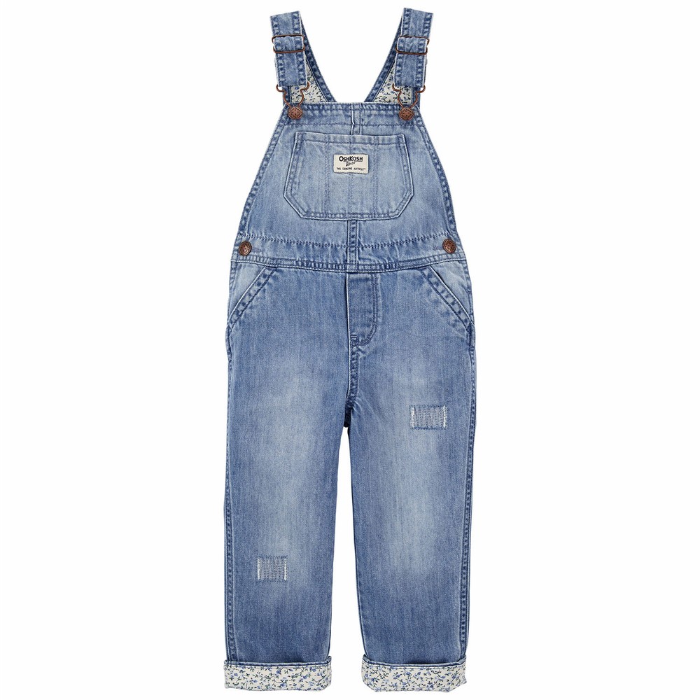 OshKosh B'gosh Floral Trim Denim Overalls Baby Girl