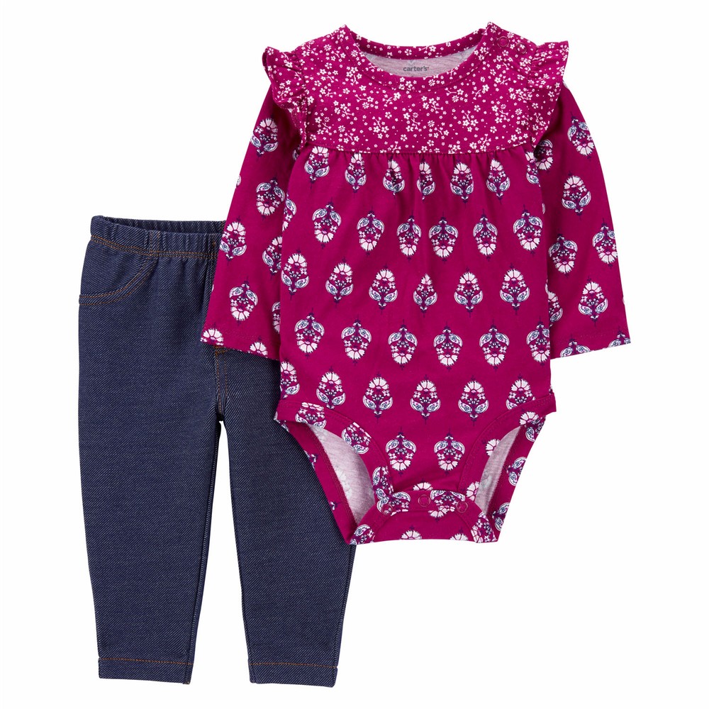 Carter's 3pc Baby Girl Sage Floral Bodysuit, Hoodie and Pants Set main image 0