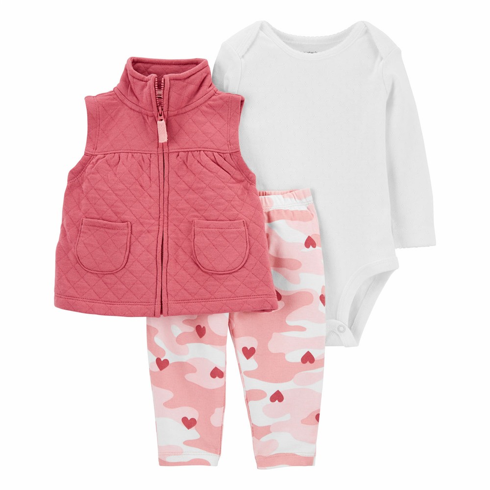 Carter's 3Piece Quilted Little Vest Set Baby Girl