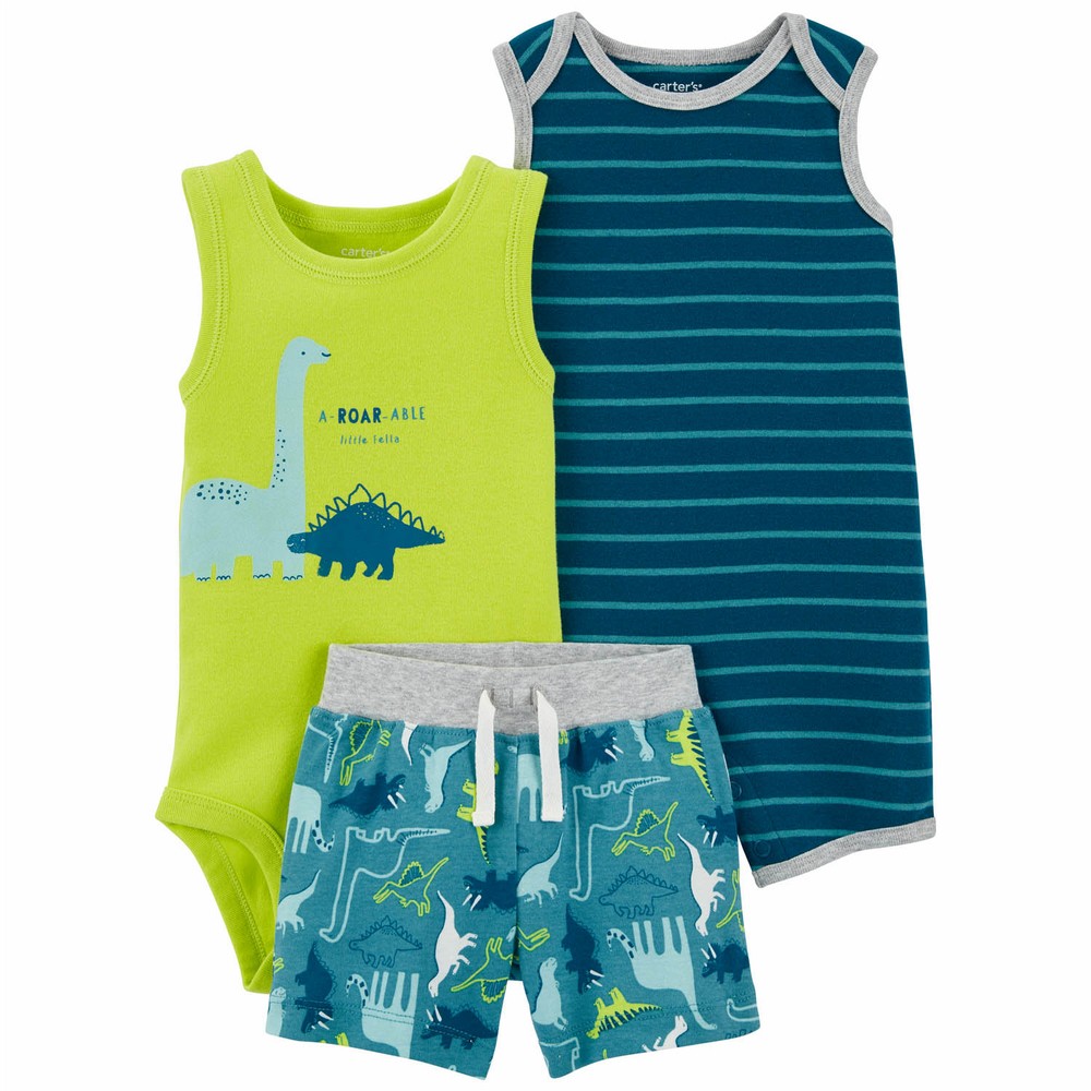 Carter's 3Piece Dinosaur Bodysuit & Short Set Baby Boy