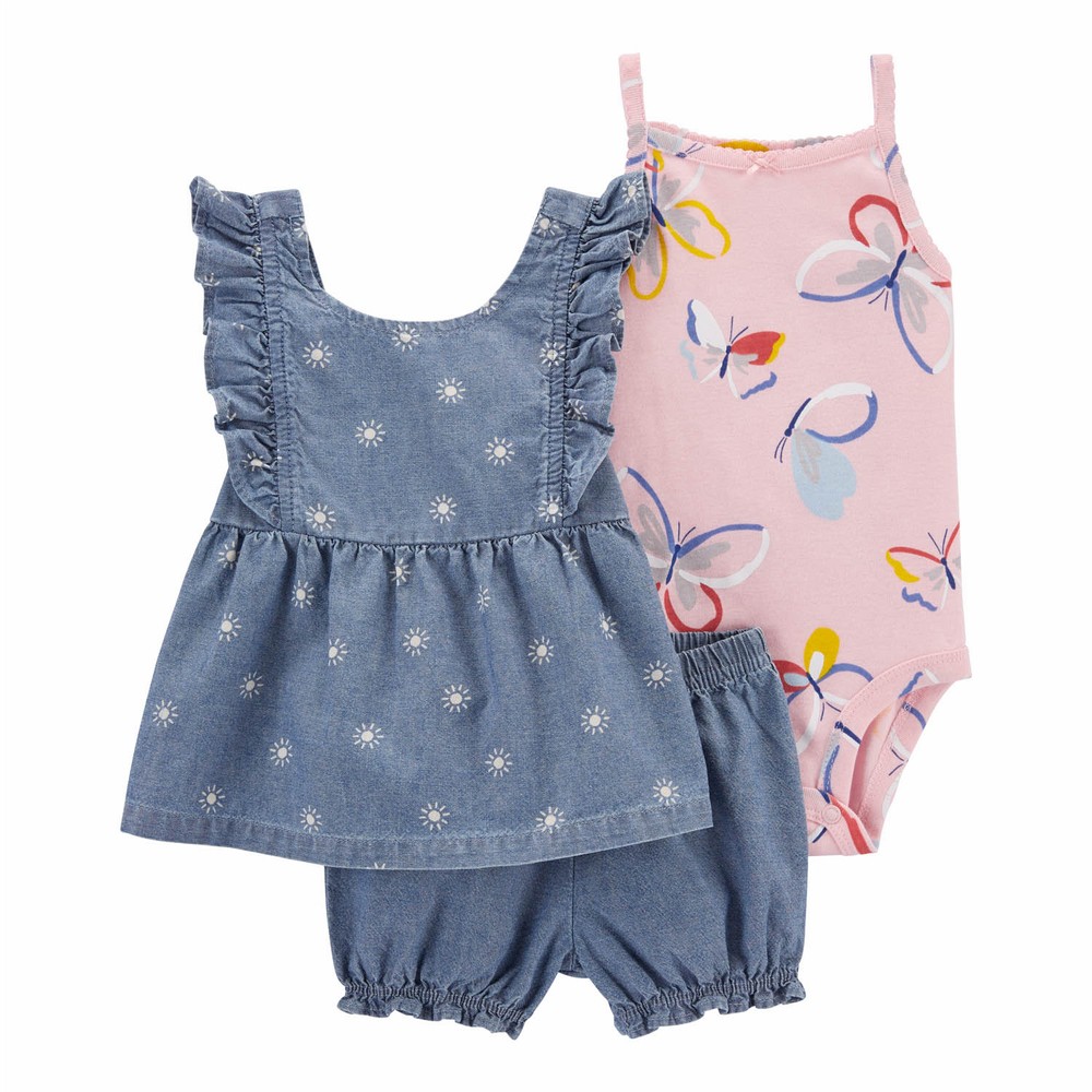 Carter's 3Piece Butterfly Chambray Short Set Baby Girl