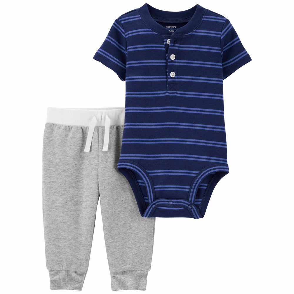 Carter's 2pc Baby Boy Grey/ Navy Soft Pants Set main image 1