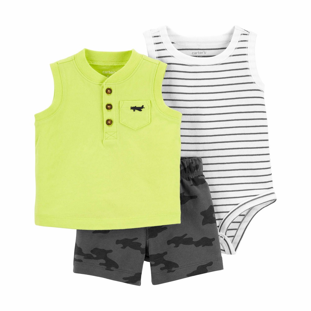 Carter's 2pc Baby Boy Creme Linen Striped Shirt & Shorts Set main image 0