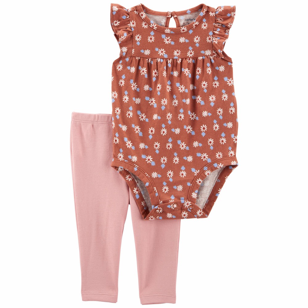 Carter's 2pc Baby Girl Ivory Bodysuit & Green Floral Pants Set main image 0