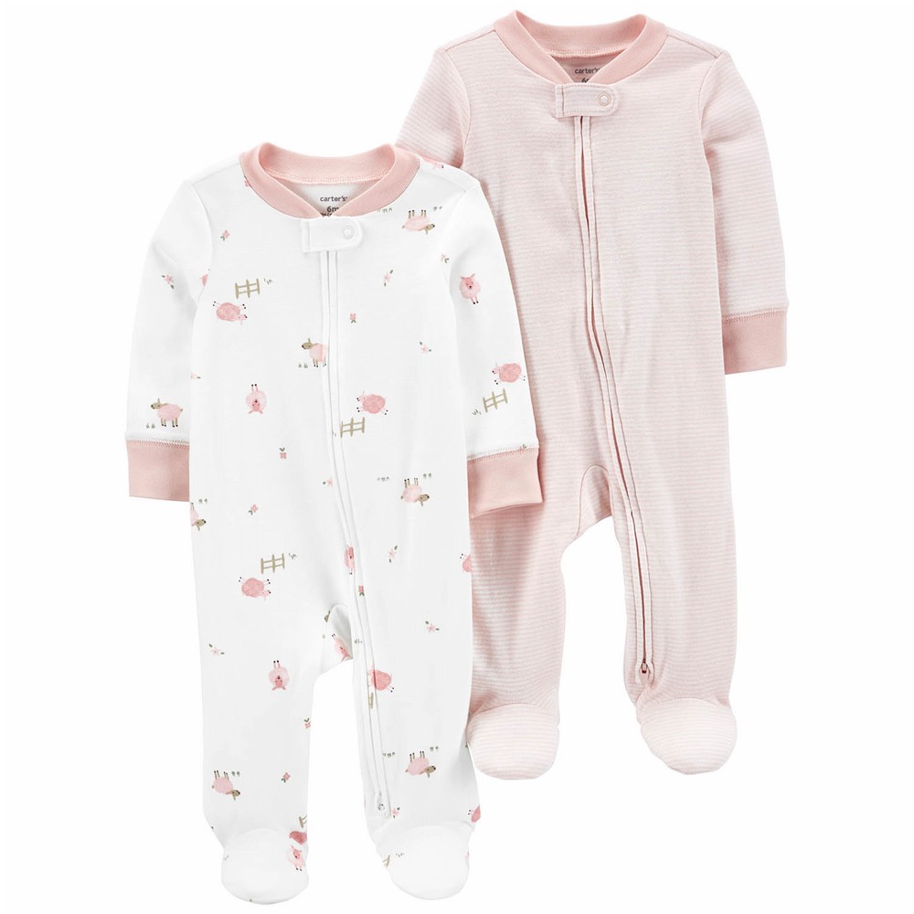 Carter s 2 Pack 2 Way Zip Cotton Sleep Play One Pieces Baby Girl