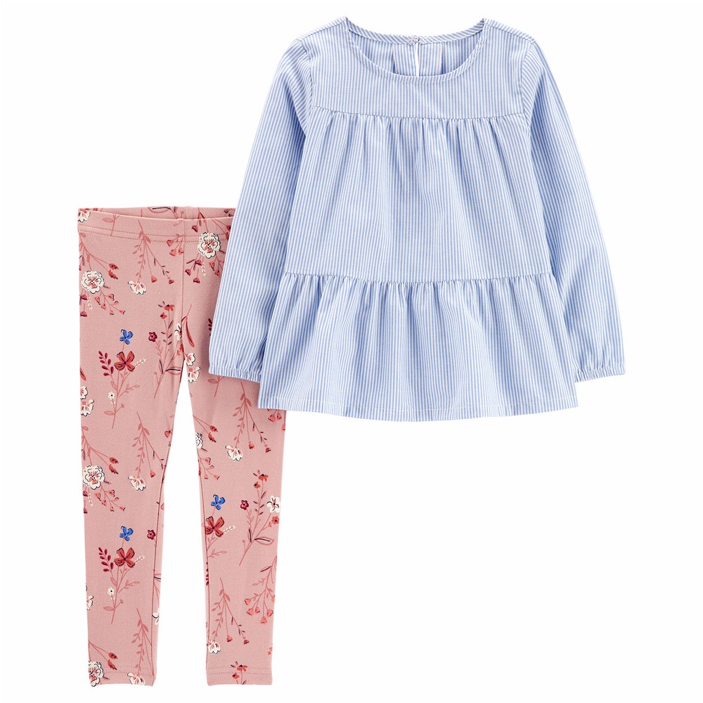 Carter s 2 Piece Striped Tiered Top Legging Set Baby Girl