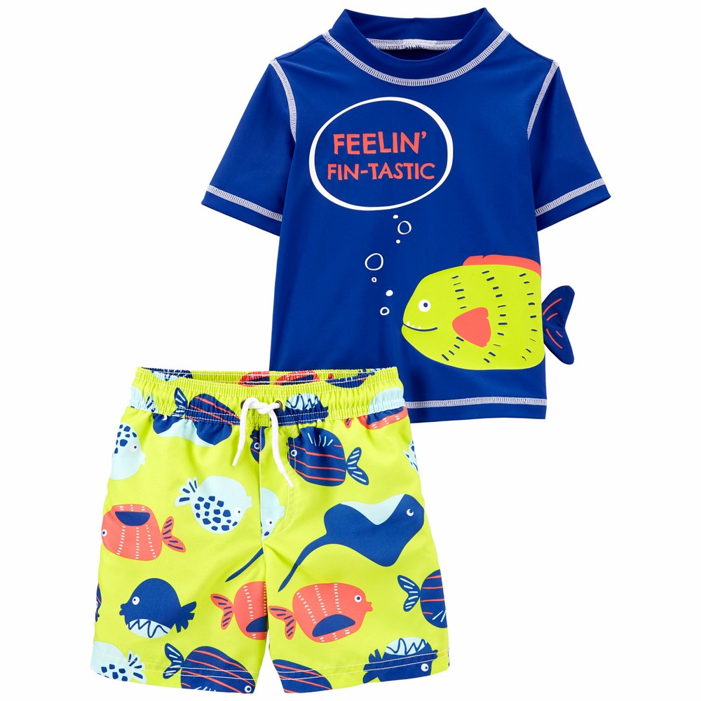 Carter's Baby Boy 2-Piece Lemon Rashguard Swimsuit Set - Yellow/Blue