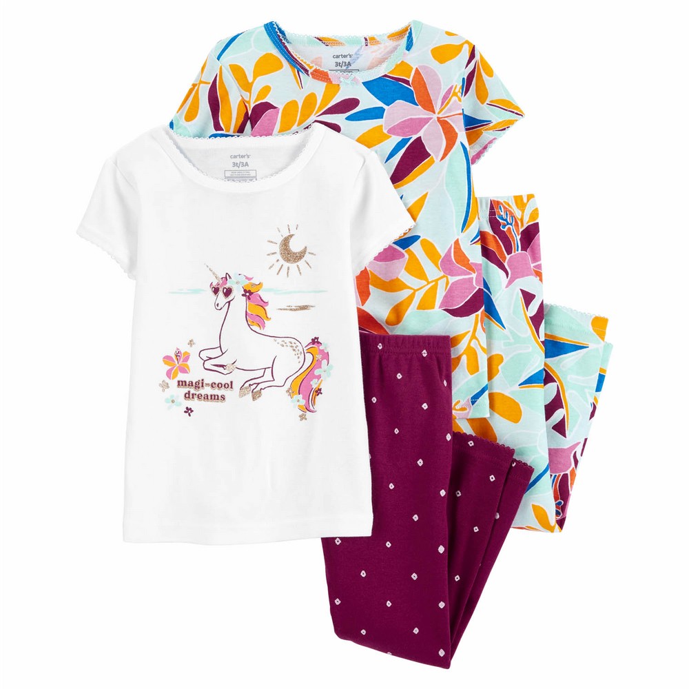 Carter's 4pc Baby Girl Unicorn Snug Fit Cotton Pajama Set main image 0