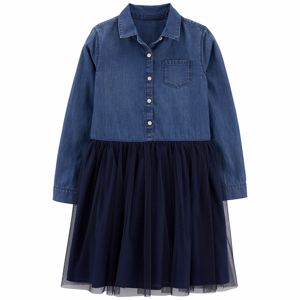 white christmas dresses OshKosh Toddler Girl Denim Ivory Tulle Dress – Cute as a Button main image 0